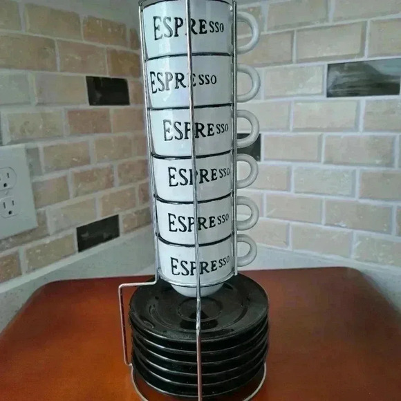 Cups  ESPRESSO  AND SAUCER 6 OF THEM WITH HOLDER - Picture 2 of 5